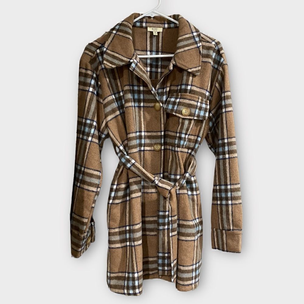 Kori America Plaid Shirt Jacket Shacket Belted Coat Size Medium